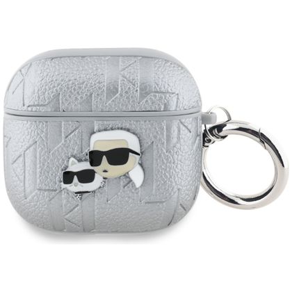 Etui Karl Lagerfeld Monogram Karl & Choupette Head do AirPods 4 / 5 srebrny