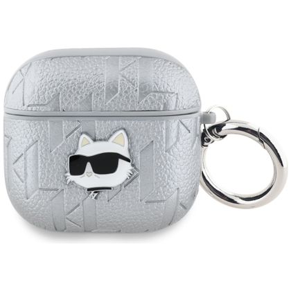 Etui Karl Lagerfeld Monogram Choupette Head do AirPods 4 / 5 srebrny