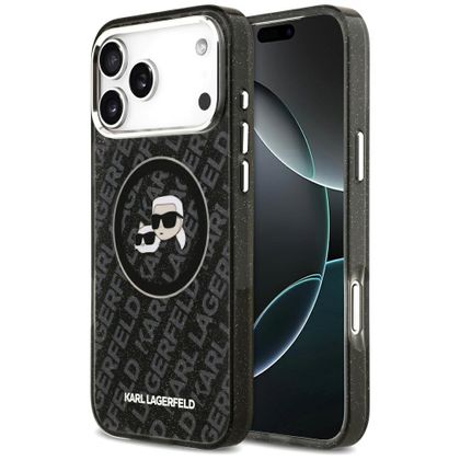 Etui Karl Lagerfeld IML Glitter Karl & Choupette Heads Logo MagSafe do iPhone 17 Pro Max / 18 Pro Max czarny