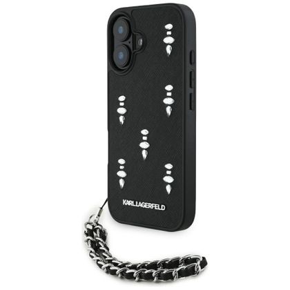 Etui Karl Lagerfeld Saffiano Crystals w/Chain do iPhone 16 czarny