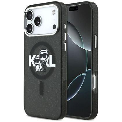 Etui Karl Lagerfeld IML Glitter Karl & Choupette Sketch Logo MagSafe do iPhone 17 Pro Max / 18 Pro Max czarny