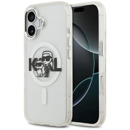 Etui Karl Lagerfeld IML Glitter Karl & Choupette Sketch Logo MagSafe do iPhone 17 przezroczysty