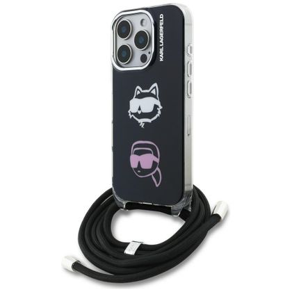 Etui Karl Lagerfeld IML Crossbody Karl&Choupette Head do iPhone 16 Pro czarny