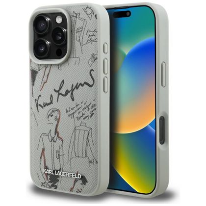 Etui Karl Lagerfeld Grained Pattern & Logo MagSafe do iPhone 16 Pro Max szary