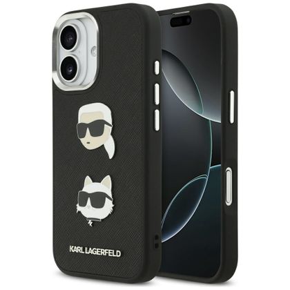Etui Karl Lagerfeld FW Grained Karl & Choupette Heads Pins & Logo do iPhone 17 czarny