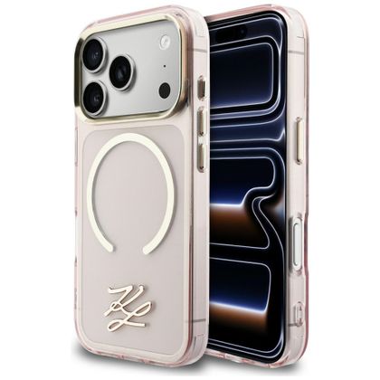 Etui Karl Lagerfeld IML KL Script Logo MagSafe do iPhone 17 Pro / 18 Pro różowy