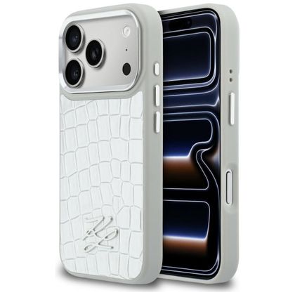 Etui Karl Lagerfeld Croco KL Script Logo MagSafe do iPhone 17 Pro / 18 Pro srebrny