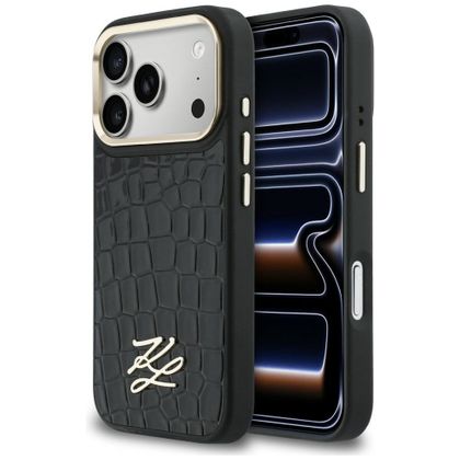 Etui Karl Lagerfeld Croco KL Script Logo MagSafe do iPhone 17 Pro Max / 18 Pro Max czarny