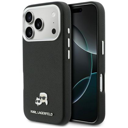 Etui Karl Lagerfeld Karl & Choupette Head Pins Saffiano MagSafe do iPhone 17 Pro / 18 Pro czarny