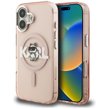 Etui Karl Lagerfeld IML Choupette Sketch Logo MagSafe do iPhone 16 różowy