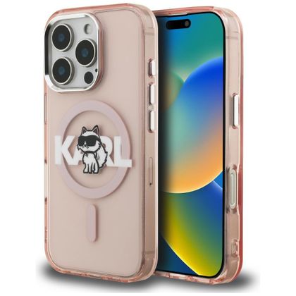Etui Karl Lagerfeld IML Choupette Sketch Logo MagSafe do iPhone 16 Pro różowy