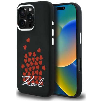 Etui Karl Lagerfeld Silicone Heart Sign Logo MagSafe do iPhone 16 Pro czarny