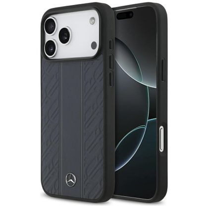 Etui Mercedes Leather Laurel Leaves Stripes MagSafe do iPhone 17 Pro Max / 18 Pro Max niebieski