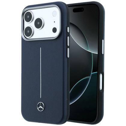 Etui Mercedes Leather Semi Wrap Iconic Line MagSafe do iPhone 17 Pro Max / 18 Pro Max granatowy