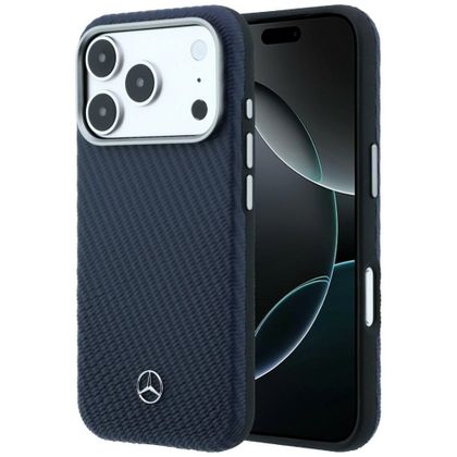 Etui Mercedes Leather Semi Wrap Wood Effect MagSafe do iPhone 17 Pro Max / 18 Pro Max granatowy