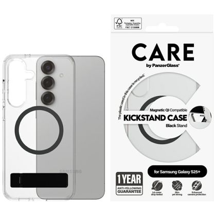 Etui CARE by PanzerGlass Feature Black Kickstand & QI do Samsung Galaxy S25+ przezroczysty