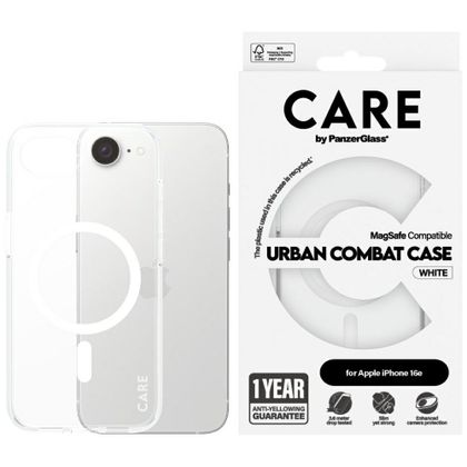 Etui CARE by PanzerGlass Flagship Urban Combat White MagSafe do iPhone 16e / 17e przezroczysty