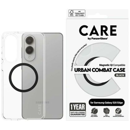 Etui CARE by PanzerGlass Flagship Urban Combat Black QI do Samsung Galaxy S25 Edge przezroczysty