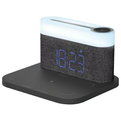 Proove 3w1 Lampka nocna + budzik Day & Night LED 1200mAh 3W z ład. indukcyjną 15W szary/dark gray