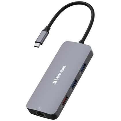 Verbatim Adapter Hub USB-C - HDMI/ 3xUSB-A/SD/microSD/2xUSB-C/Eternet aluminiowy/aluminum 32152