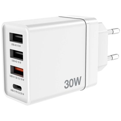Verbatim Ładowarka sieciowa 30W 3xUSB-A/USB-C PD 3.0 CHR-30EU2 biały/white 49701