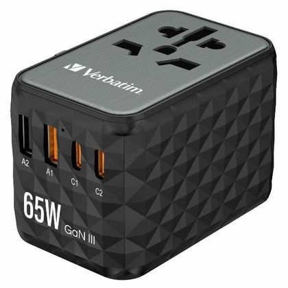 Verbatim Adapter podróżny EU/UK/US GaN2xUSB-A/2xUSB-C PD 65W UTA-05 czarny/black 32120