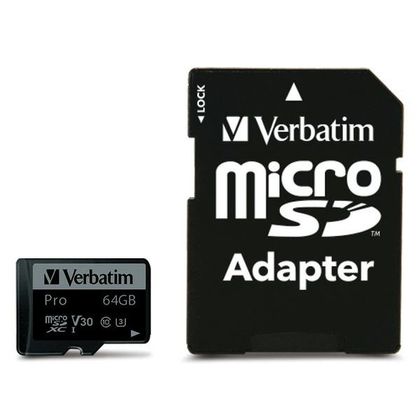 Verbatim Karta microSD 64GB + adapterPro U3 czarny/black 47042