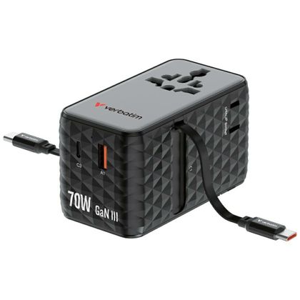 Verbatim Adapter podróżny EU/UK/US GaN 1xUSB-C/1xUSB-A/2xUSB-C PD 70W czarny 30186