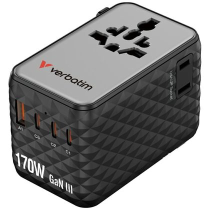 Verbatim Adapter podróżny EU/UK/US GaN 1xUSB-A/3xUSB-C PD 170W czarny 30190