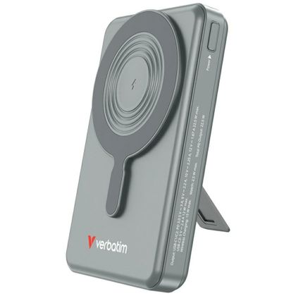 Powerbank Verbatim Charge n Go 10000mAh z podstawką Magnetic Wireless wyświetlacz TFT 2xkabel USB-C szary 32272
