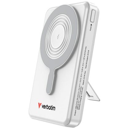 Powerbank Verbatim Charge n Go 10000mAh z podstawką Magnetic Wireless wyświetlacz TFT 2xkabel USB-C srebrny 32273