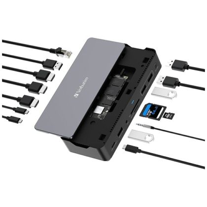 Adapter Verbatim stacja dokująca USB-C Pro 15w1 2xHDMI/1xRJ45/3xUSB-A/3xUSB-C/1xSD/1xmicroSD/1xAudio/1xDisplayPort/1xSSD szary 32173