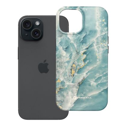 Etui na iPhone 15 Forcell F-Protect Mirage zgodne z MagSafe Military Drop-Test green marble