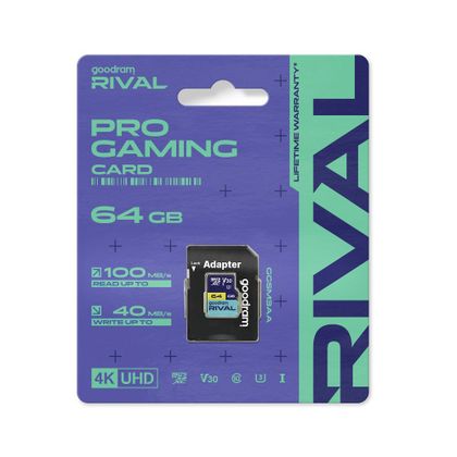 GOODRAM RIVAL Karta pamięci microSD 64GB 100MB/s class 10 UHS-I U3 V30 z adapterem SD