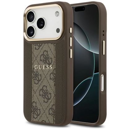 GUESS futerał do IPHONE 17 Pro kompatybilny z MagSafe GUHMP17LPG4SEMCW (PU W/ 4G Stripe) brązowy