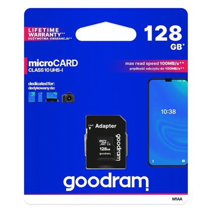 GOODRAM karta pamięci microSD 128GB 100MB/s class 10 UHS I z adapterem SD