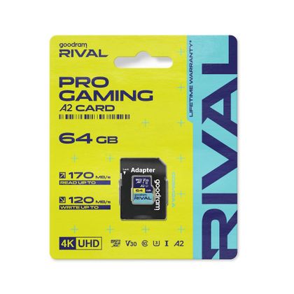 GOODRAM RIVAL Karta pamięci microSD 64GB 100MB/s class 10 UHS-I U3 V30 A2 z adapterem SD