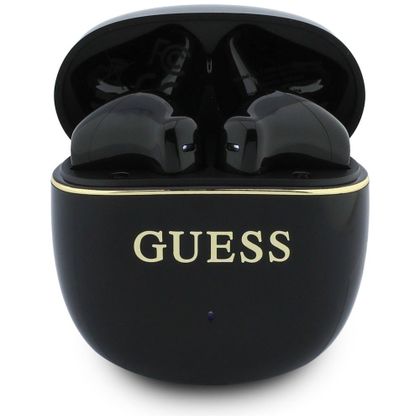 Słuchawki bezprzewodowe douszne TWS Guess Glossy Gold Line Classic czarne