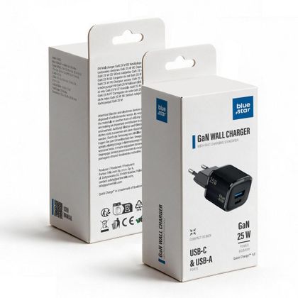 Ładowarka sieciowa do telefonu Blue Star Nano GaN USB C + USB A QC4.0 PD 3A 25W VT-331 czarna
