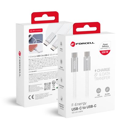 Kabel USB-C do USB-C Forcell F-Energy QC4.0 PD 5A 100W Cafule Color 1,2 m ACYH23 biały