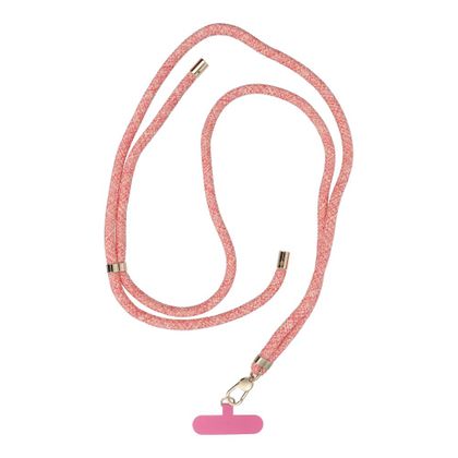 Smycz do telefonu, Zawieszka do telefonu - SWING (8mm) z regulacją długości / długość sznura 165cm (max 82,5cm w pętli) / na ramię lub szyję - różowo biały