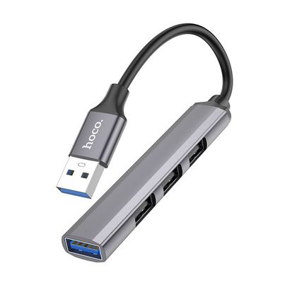 Adapter HUB 4w1 (USB 3.0+USB 2.0 x 3) USB-A Hoco HB26 szary