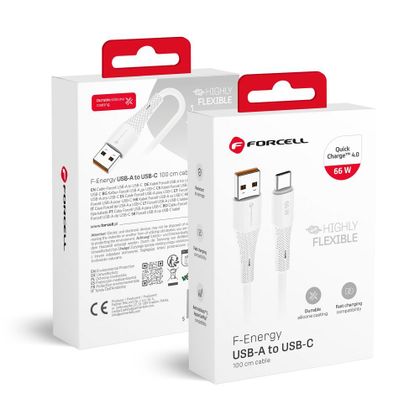 Kabel USB-A do USB-C Forcell F-Energy QC4.0 3A 66W Silicone 1 m C342 biały