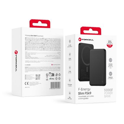 Powerbank zgodny z MagSafe Forcell F-Energy Slim F5K9 QC4.0 PD3.0 15W 5000 mAh czarny 0INT