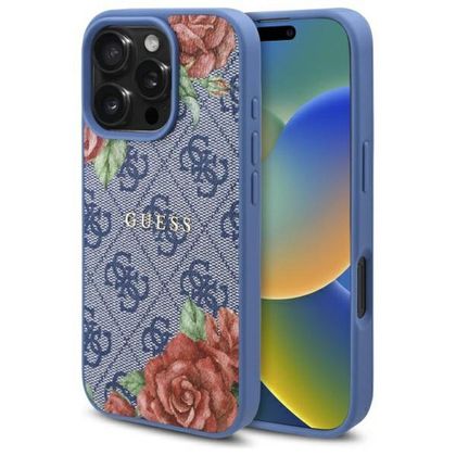 GUESS futerał do IPHONE 16 Pro kompatybilny z MagSafe GUHMP16LP4ROPEMCB (4G Flowers Print) blue