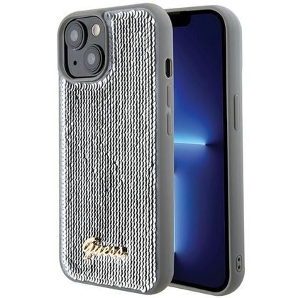 GUESS futerał do IPHONE 13 / 14 / 15 GUHCP15SPSFDGSS (Sequin Script Metal) srebrny