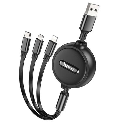Kabel 3w1 USB A do Lightning / Micro USB / USB C Hoco 2A 1 m X75 czarny