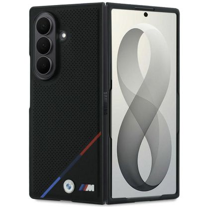 BMW futerał do SAMSUNG GALAXY Z FOLD 8 ULTRA kompatybilny z MagSafe (Leather Perforated Tricolor Stripe Metal Logos) czarny