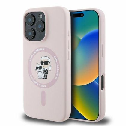 KARL LAGERFELD futerał do IPHONE 16 Pro Max kompatybilny z MagSafe KLHMP16XSCMKCRHP (Silicone KC Body Ring) różowy