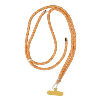 Smycz do telefonu, Zawieszka do telefonu - SWING (8mm) z regulacją długości / długość sznura 165cm (max 82,5cm w pętli) / na ramię lub szyję - pomarańczowo biały